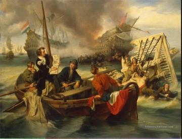 Willem van de Velde esquissant une bataille navale Peinture à l'huile